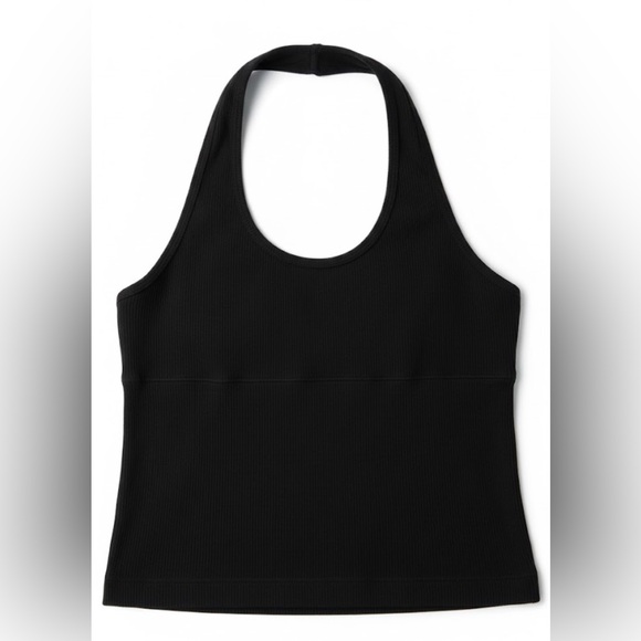 Suzette Ribbed Black Halter Stretch Tank - Picture 2 of 4
